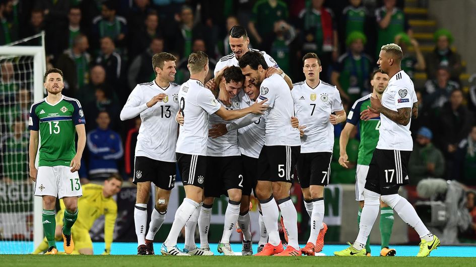 Germany celebrate during their clash with Northern Ireland