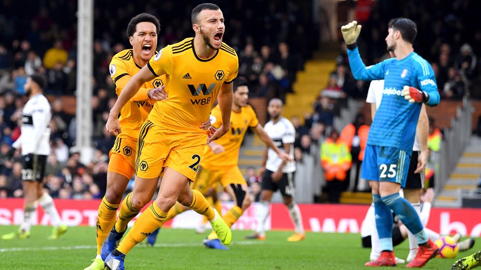 Wolves' Romain Saiss celebrates his first Premier League goal