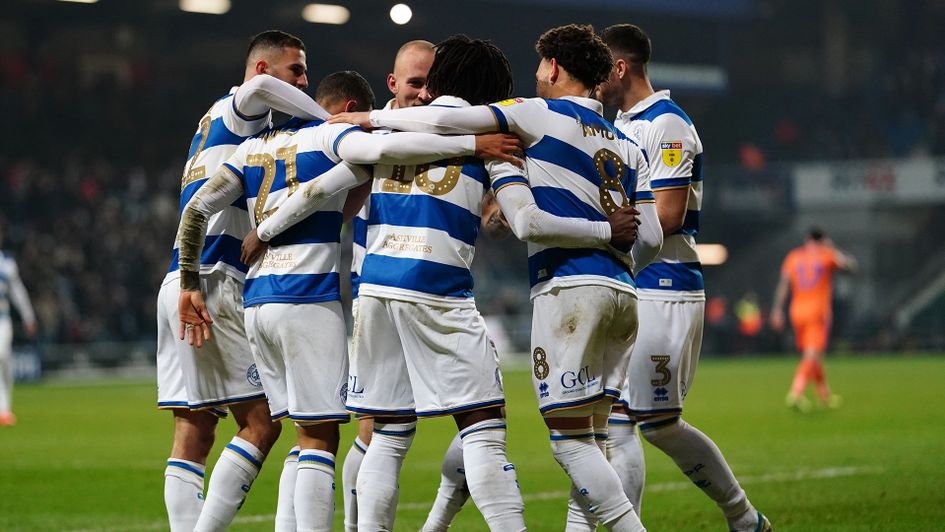 QPR celebrate in their convincing win over Cardiff