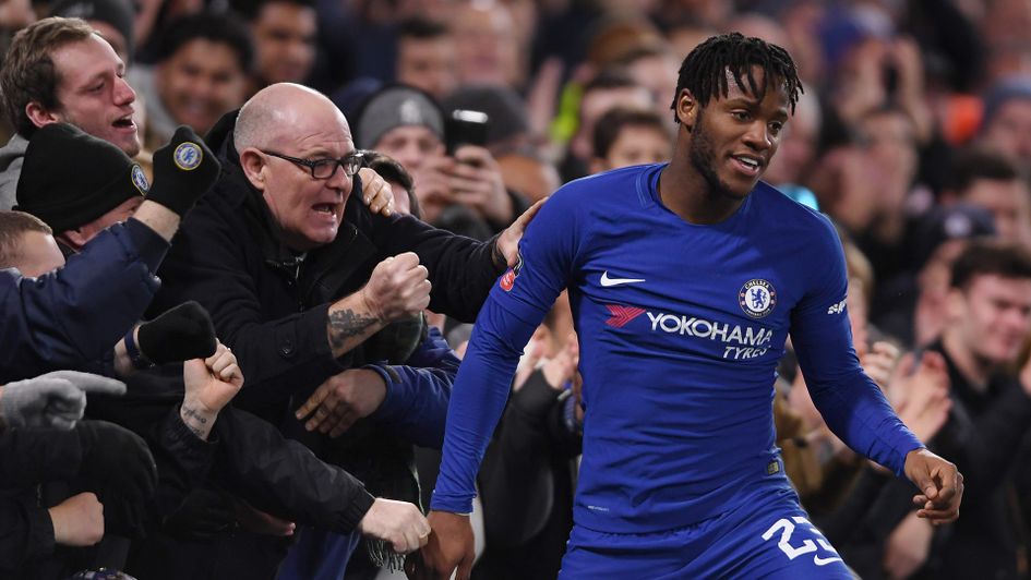 Michy Batshuayi and the Chelsea fans celebrate