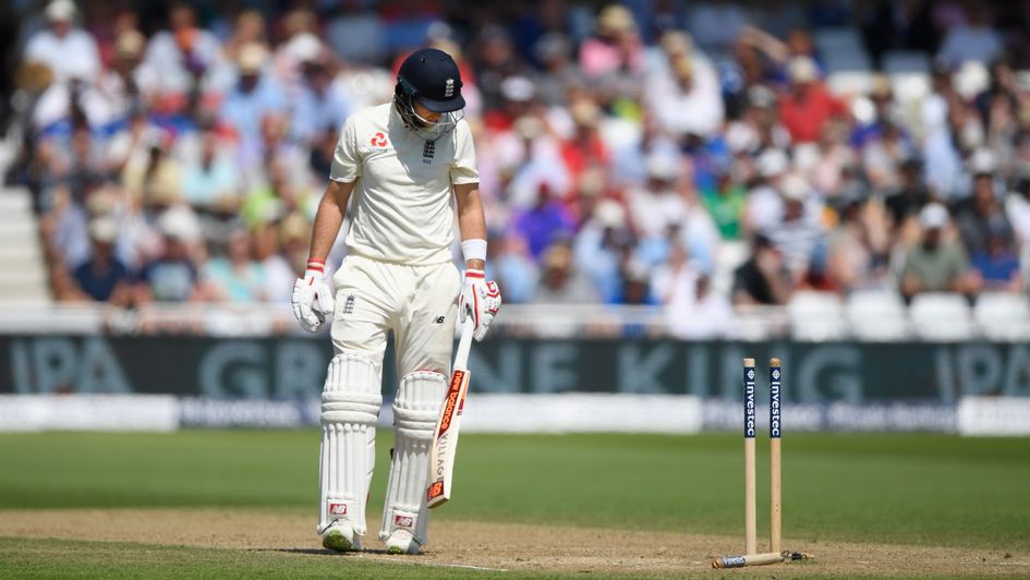 Joe Root is bowled at Trent Bridge