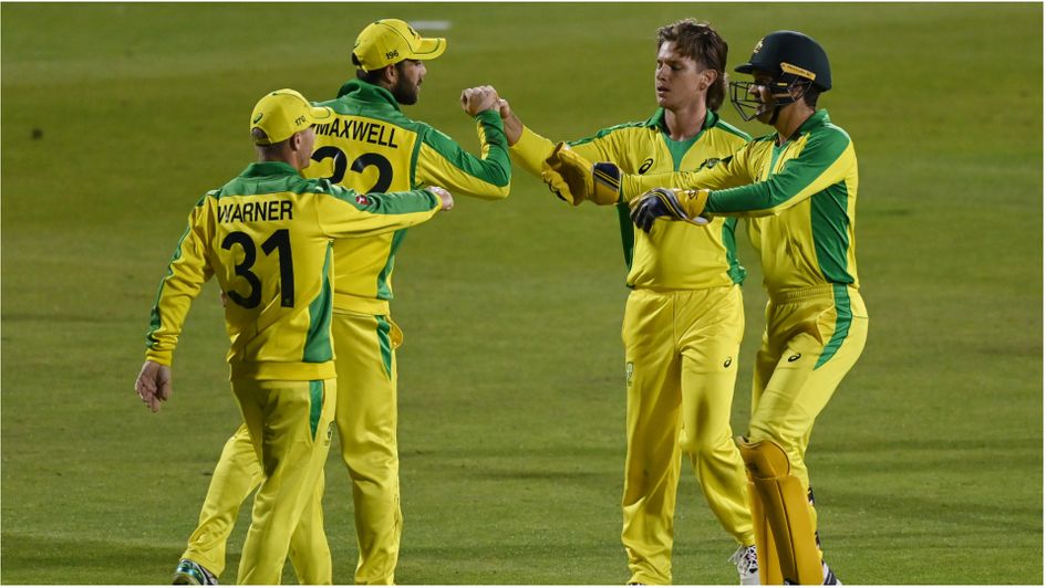 Australia celebrate during the one-day series against England