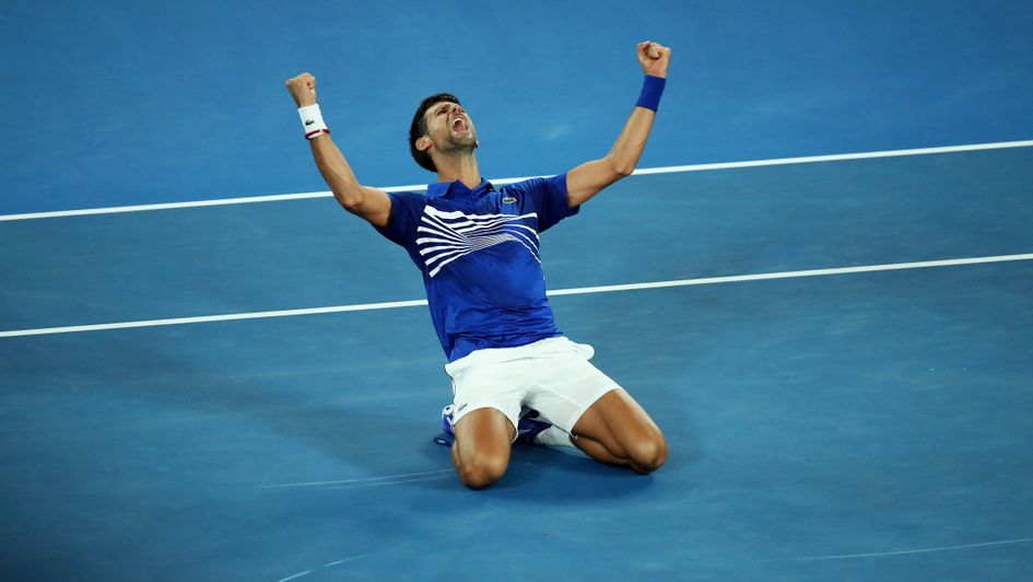 Novak Djokovic celebrates a historic victory