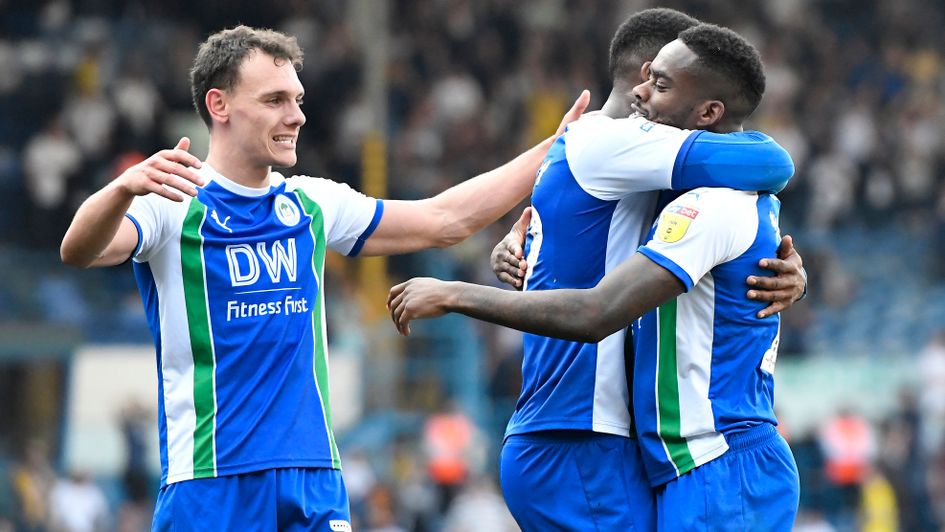 Wigan celebrate Gavin Massey's goal in their shock win at Leeds