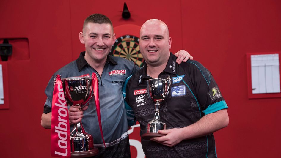 Nathan Aspinall with Rob Cross after the UK Open final (Picture: Lawrence Lustig/PDC)
