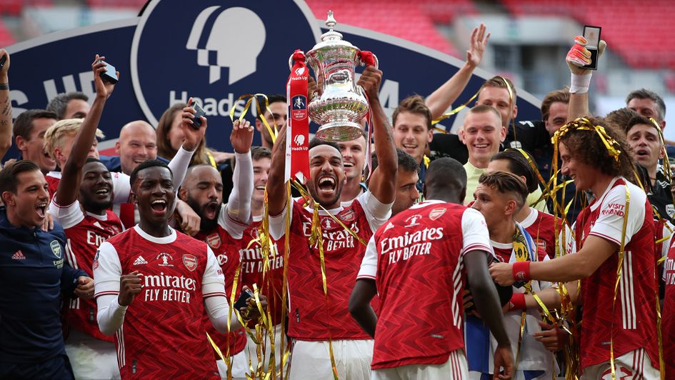 Pierre-Emerick Aubameyang lifts the FA Cup for Arsenal