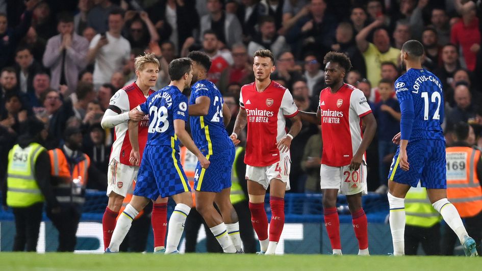 Arsenal and Chelsea players clash