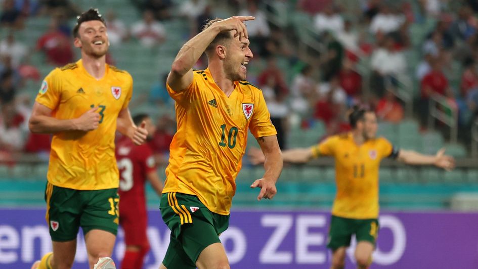 Aaron Ramsey celebrates his Wales goal
