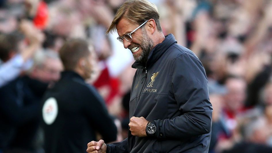 Jurgen Klopp: The Liverpool boss celebrates Mo Salah's goal v Brighton
