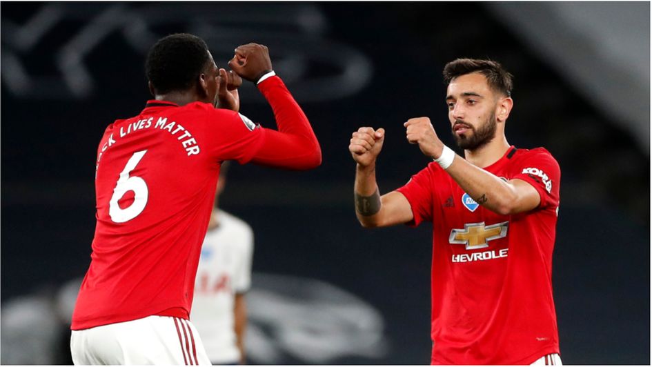 Paul Pogba and Bruno Fernandes in action for Manchester United