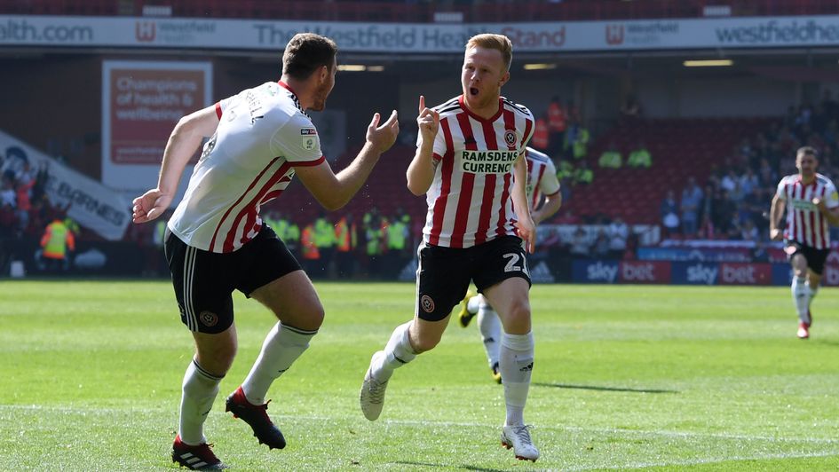 Mark Duffy celebrates his goal for Sheff United against Nottingham Forest