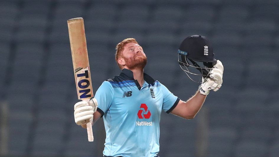 Jonny Bairstow celebrates his century against India