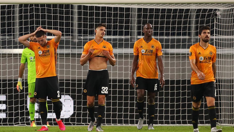 Wolves players devastated after conceding late on in their Europa League quarter-final with Sevilla
