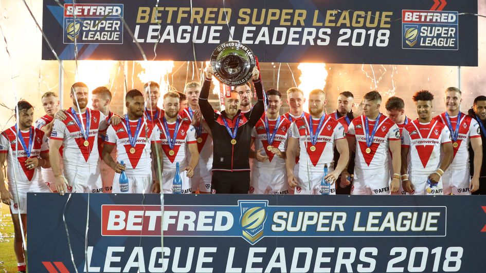 St Helens celebrate winning the Super League League Leaders' Shield