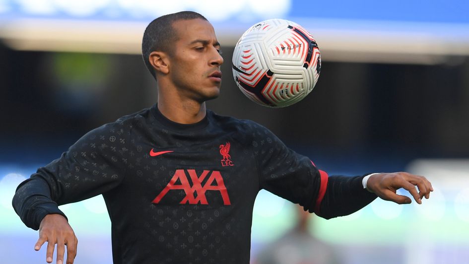 Thiago Alcantara warms up at Stamford Bridge