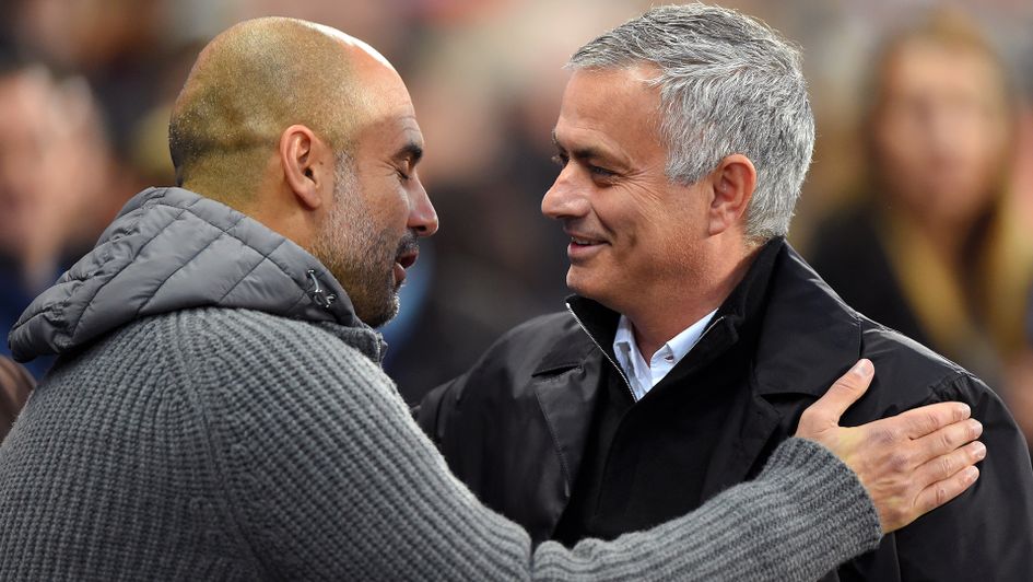 Pep Guardiola (left) and Jose Mourinho ahead of the Manchester derby