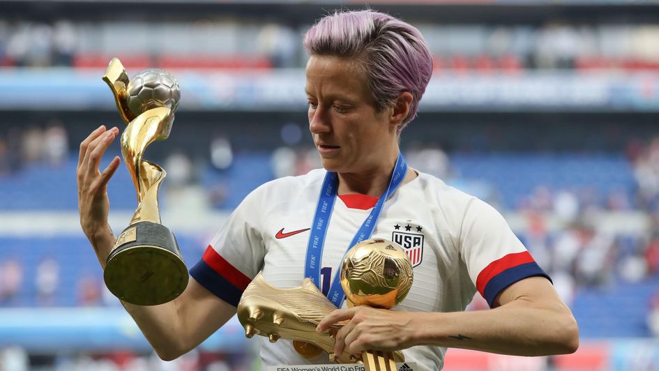 Megan Rapinoe pictured with her trophy haul at the 2019 World Cup