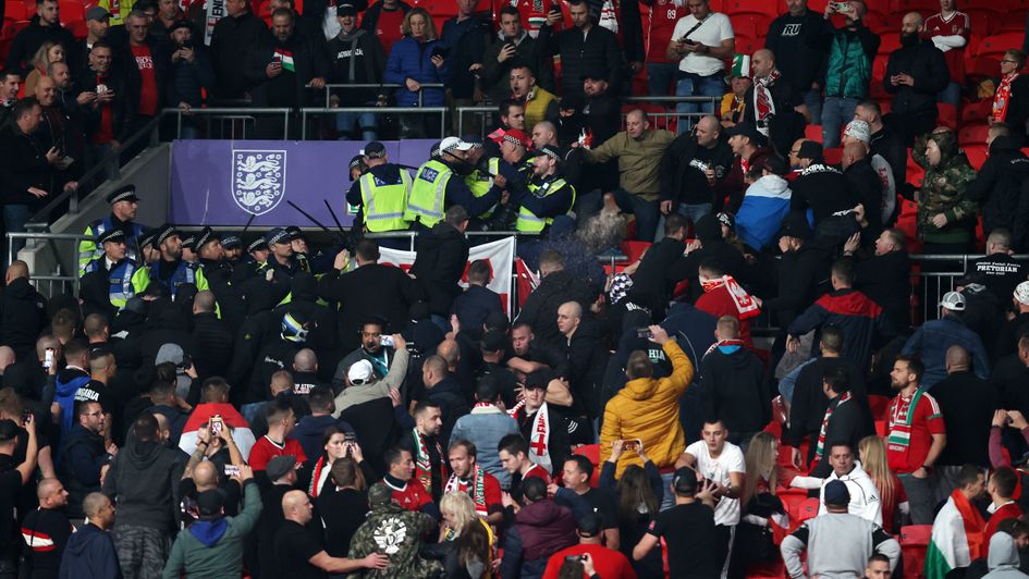 Hungary fans clash with police inside Wembley