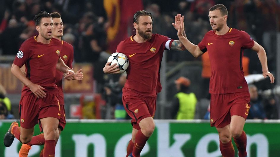 Daniele De Rossi celebrates Roma's second goal against Barcelona