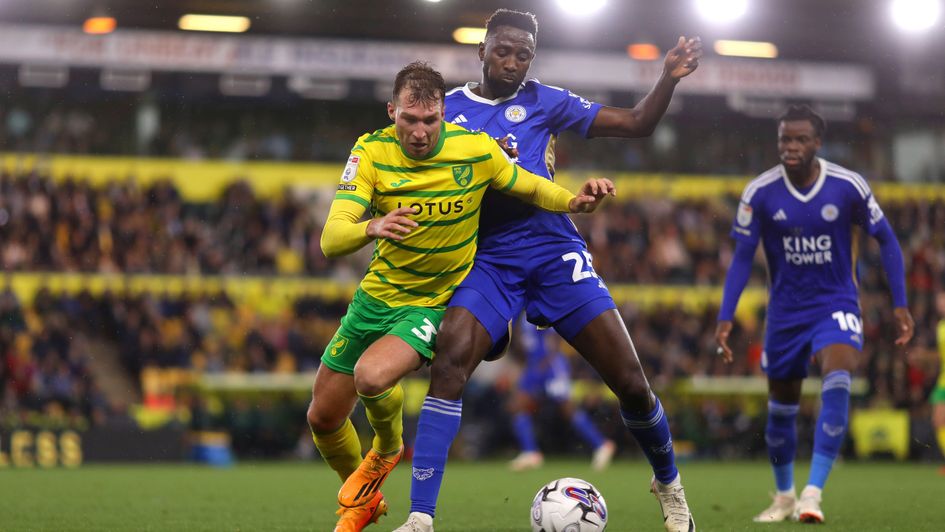 Jack Stacey of Norwich City and Wilfred Ndidi of Leicester City