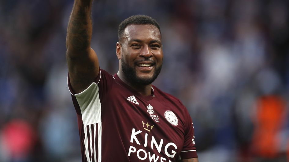 Wes Morgan as he celebrates after the Emirates FA Cup Final