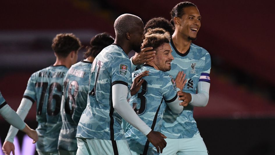 Liverpool celebrate Shaqiri's opener at Lincoln