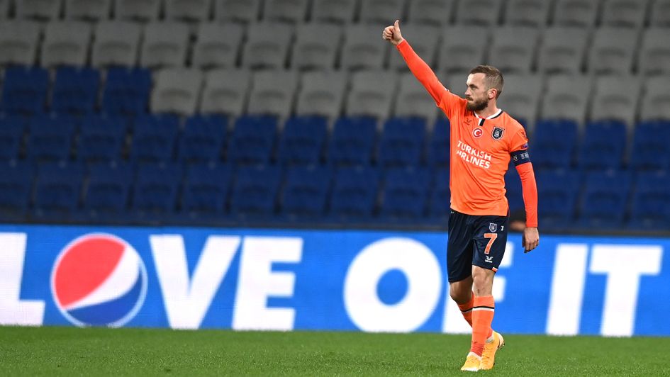 Edin Visca celebrates his goal against Manchester United