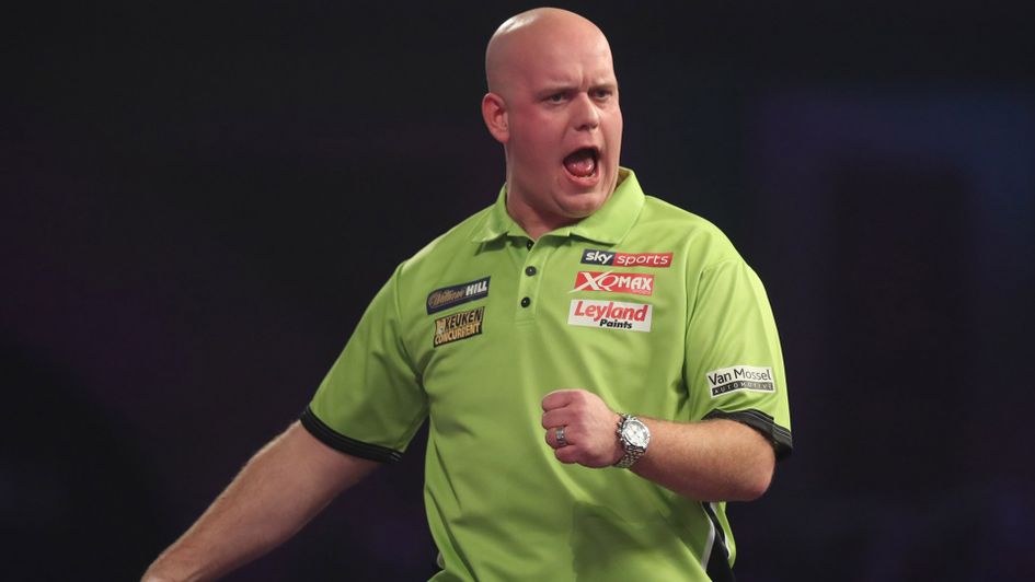 Michael van Gerwen celebates at the Ally Pally (Picture: Lawrence Lustig/PDC)