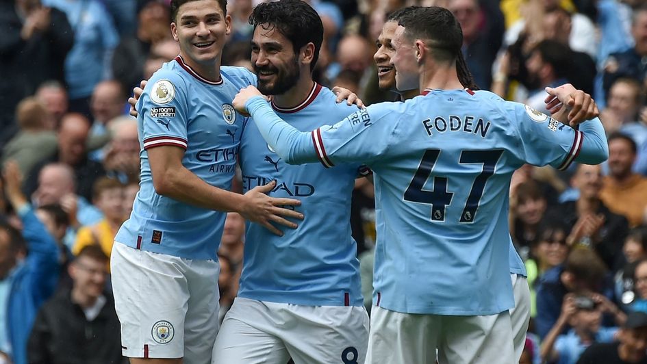 Man City celebrate Ilkay Gundogan's goal