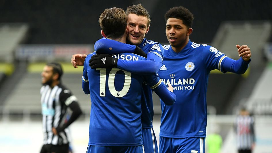 Leicester celebrate James Maddison's goal against Newcastle