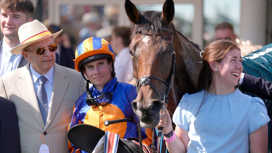 Diamond Necklace pictured with connections are winning the Nassau Stakes