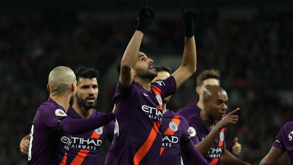 Riyad Mahrez after his goal for Manchester City