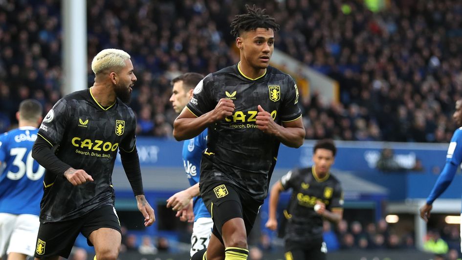 Ollie Watkins celebrates his goal against Everton