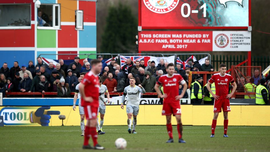 Celebrations for Derby in the FA Cup at Accrington