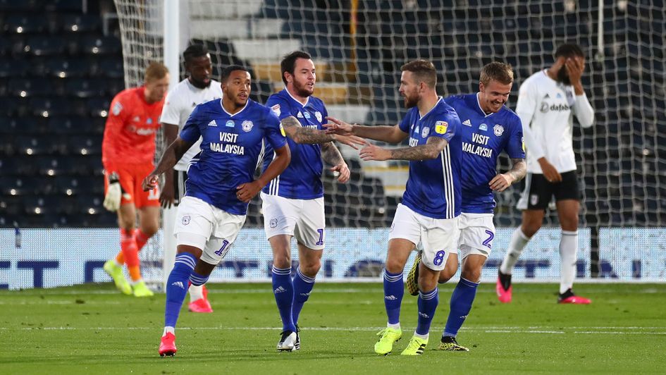 Cardiff celebrate Lee Tomlin's goal