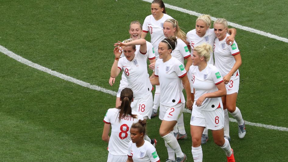 England celebrate Ellen White's goal against Scotland at the 2019 FIFA Women's World Cup