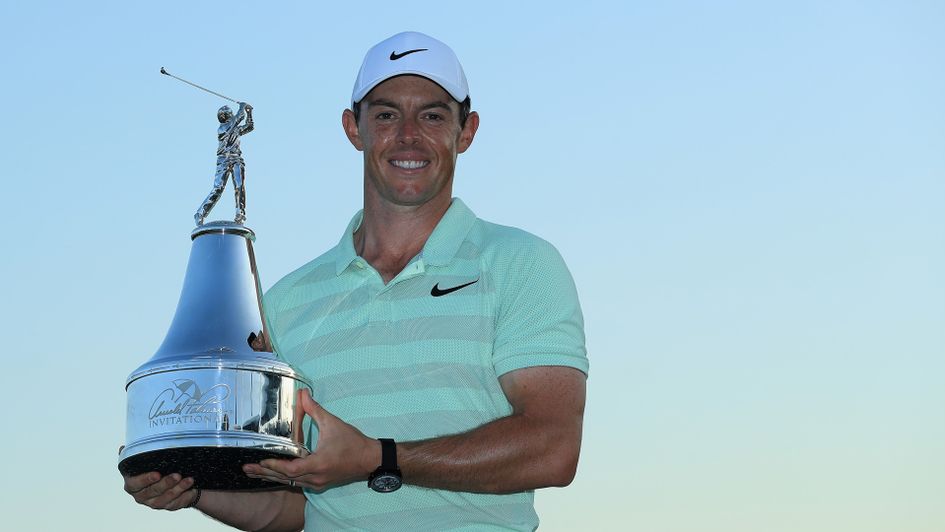 Rory McIlroy celebrates winning the Arnold Palmer Invitational