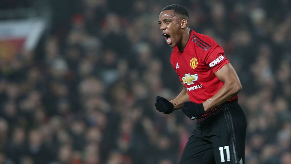 Anthony Martial: The Frenchman celebrates his goal against Arsenal