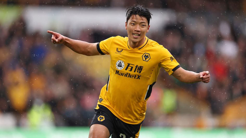 Hwang Hee-chan celebrates a goal for Wolves