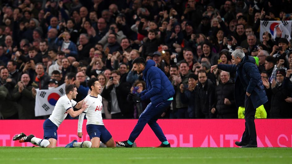 Heung-Min Son celebrates his goal against Manchester City