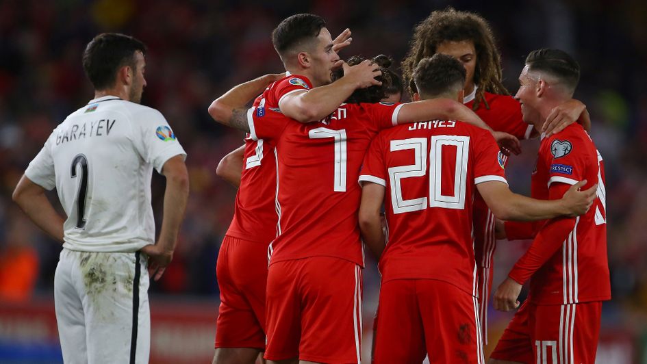 Celebrations for Wales against Azerbaijan in Euro 2020 qualifying