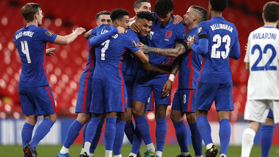 England celebrate Ollie Watkins' strike v San Marino