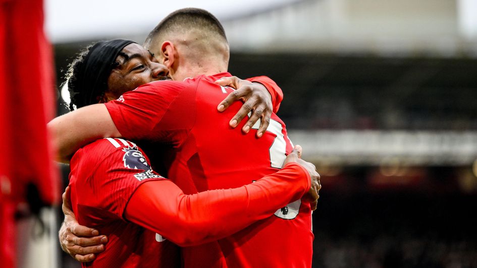 Anthony Elanga and Nikola Milenkovic of Nottingham Forest