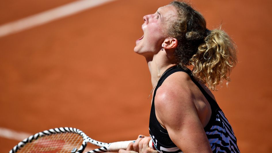 Katerina Siniakova: Celebrations during her shock victory over Naomi Osaka in the third round of the French Open