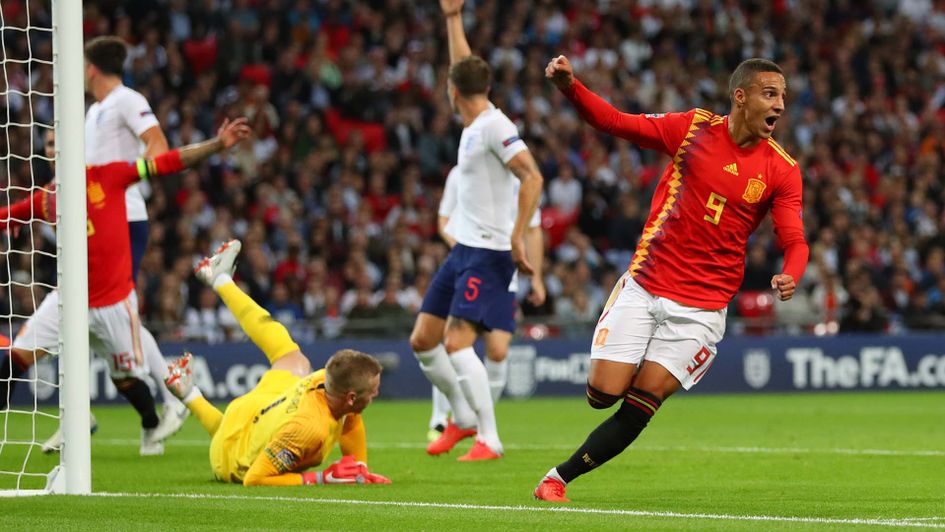 Rodrigo scores for Spain against England in the Nations League