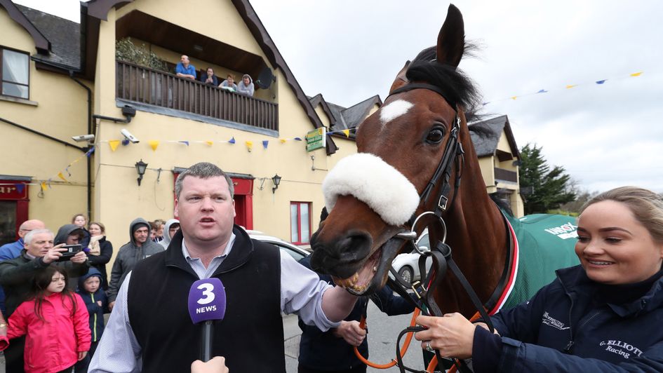 Elliott chats to the media with Tiger Roll in tow