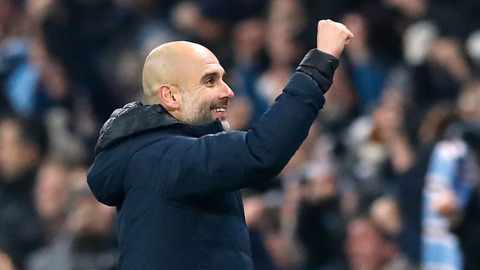 Man City manager Pep Guardiola celebrates