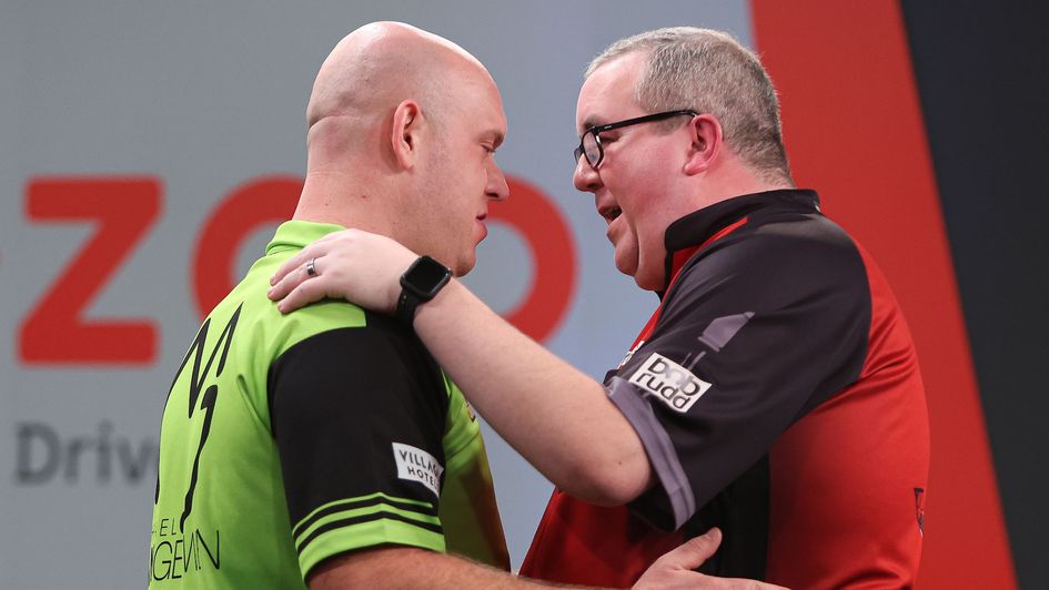 Michael van Gerwen and Stephen Bunting (Picture: Kieran Cleeves/PDC)