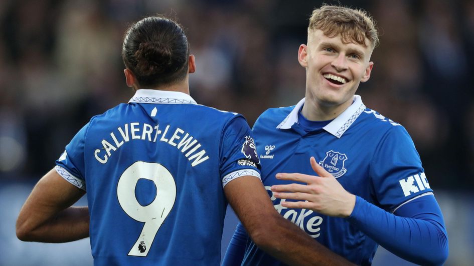 Jarrad Branthwaite celebrates with Dominic Calvert-Lewin