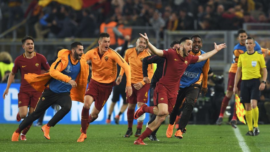 Roma celebrate an incredible win against Barcelona